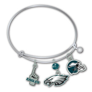 NFL Eagles Bracelet 3 Charm Womens Silver jewelry Philadelphia Bangle Bead